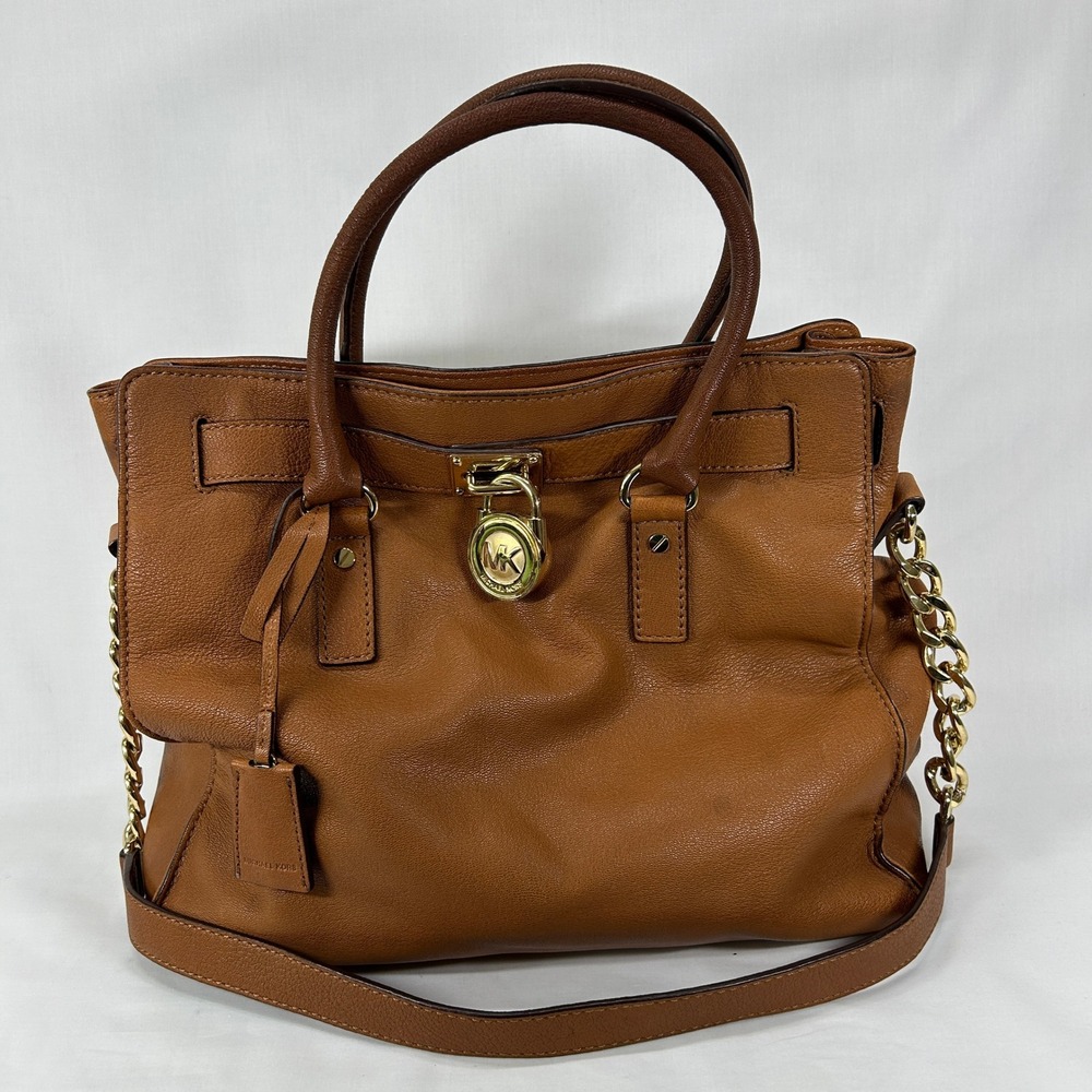 Michael Kors Brown Leather Hamilton Satchel Crossbody Bag